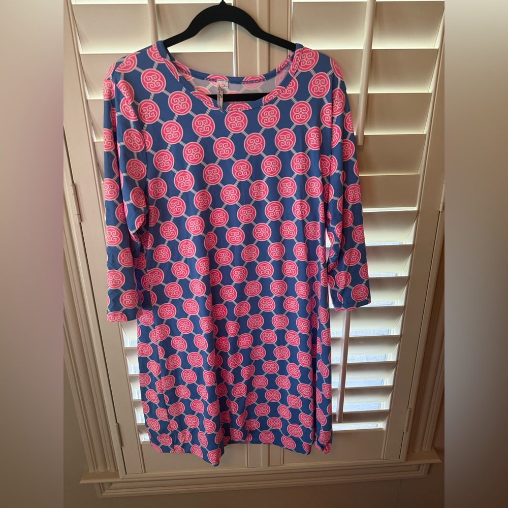 Lulu-B Vibrant Pink and Blue 3/4 Sleeve Dress